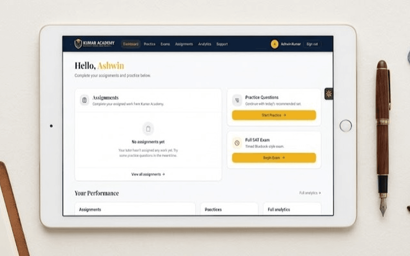 Kumar Academy portal analytics breakdown