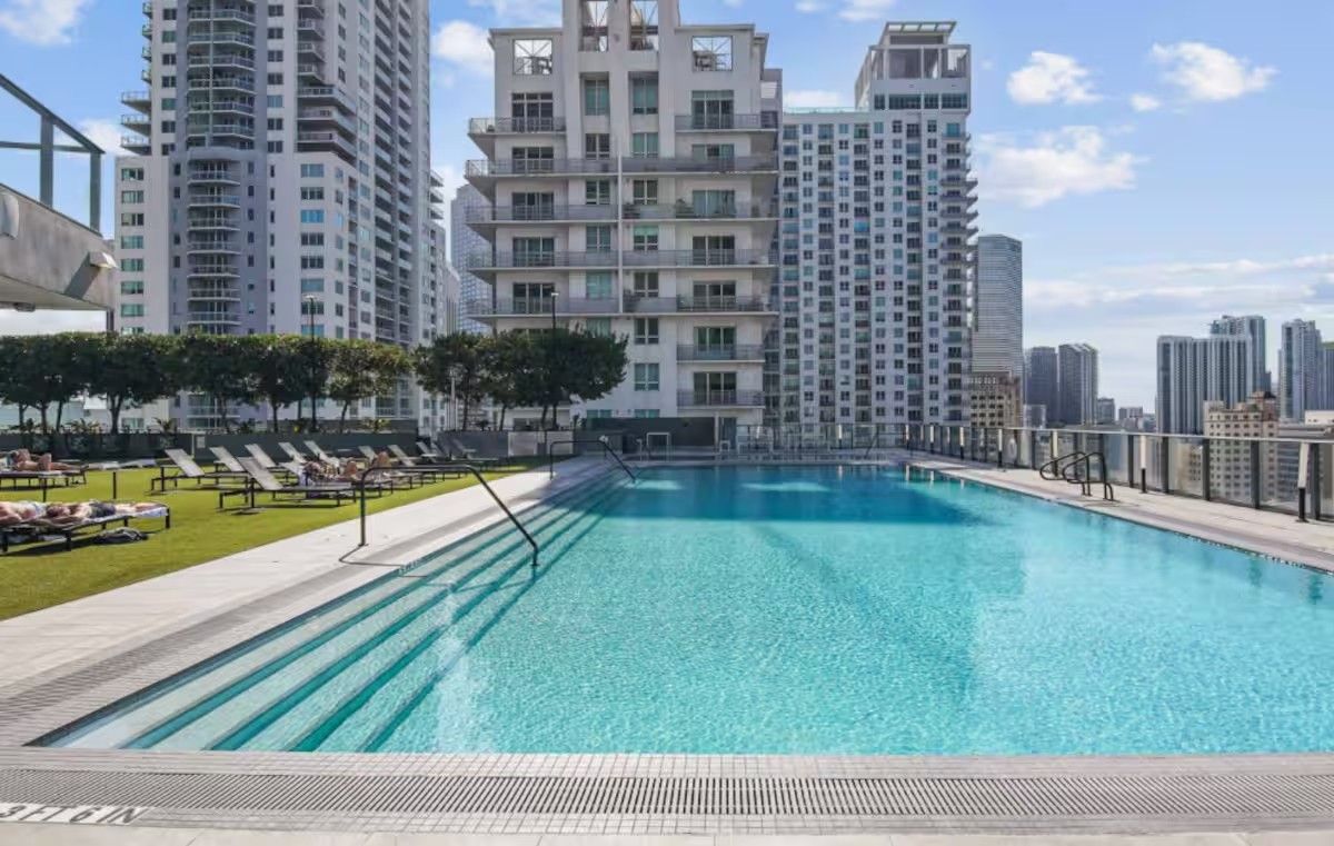 Aerial residential landscape. Florida residential neighborhood. Hotel rental architecture. Luxury vacation. South beach landscape. Luxury Miami hotel architecture. Miami residential neighborhood