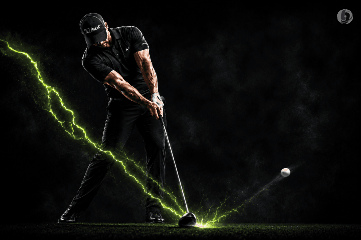 Golfer generating powerful driver swing demonstrating force transfer, rotational speed, and golf strength training performance