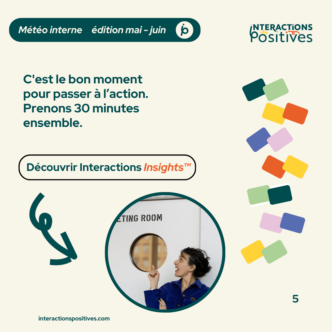 Slide finale du carrousel Interactions Insights invitant à prendre 30 minutes pour passer à l’action, avec un bouton Découvrir Interactions Insights.