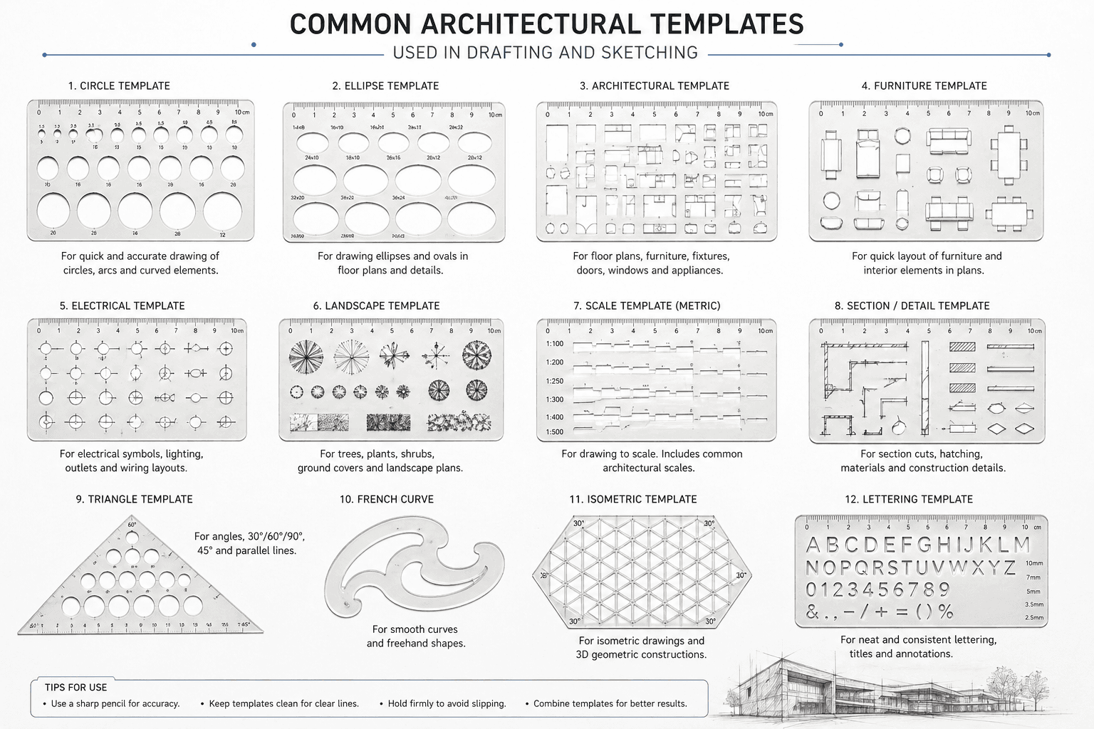 Architectural Templates to Help Sketching and Manual Drafting