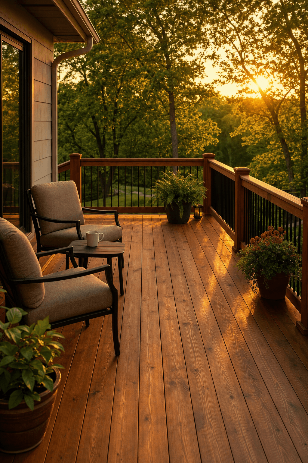 Beautiful Sunrise on a Newly renovated and fresh stain on a amazing deck restoration Beautiful Sunrise on a Newly renovated and fresh stain on a amazing deck restoration