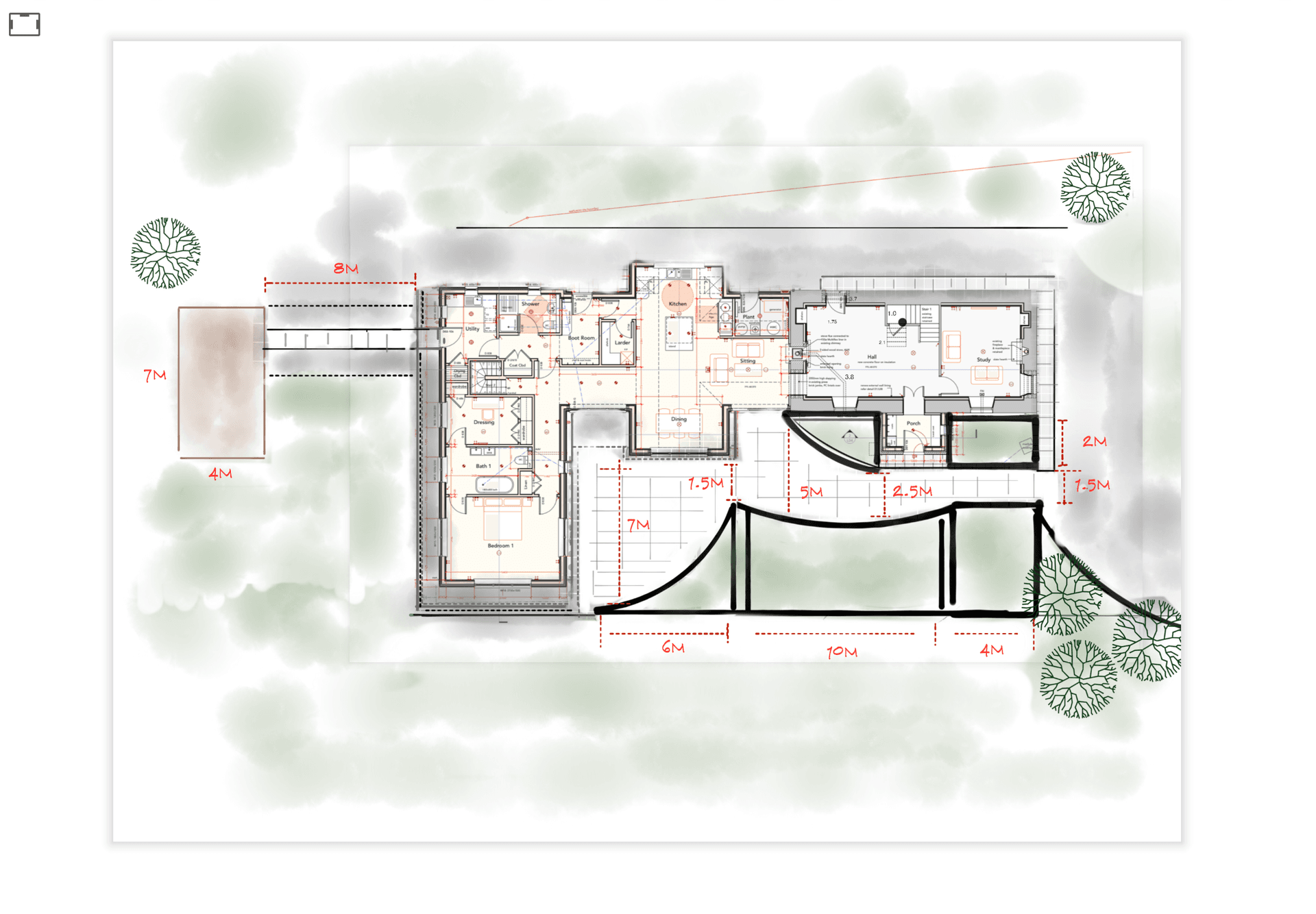 Hand drawn sketch garden design 
