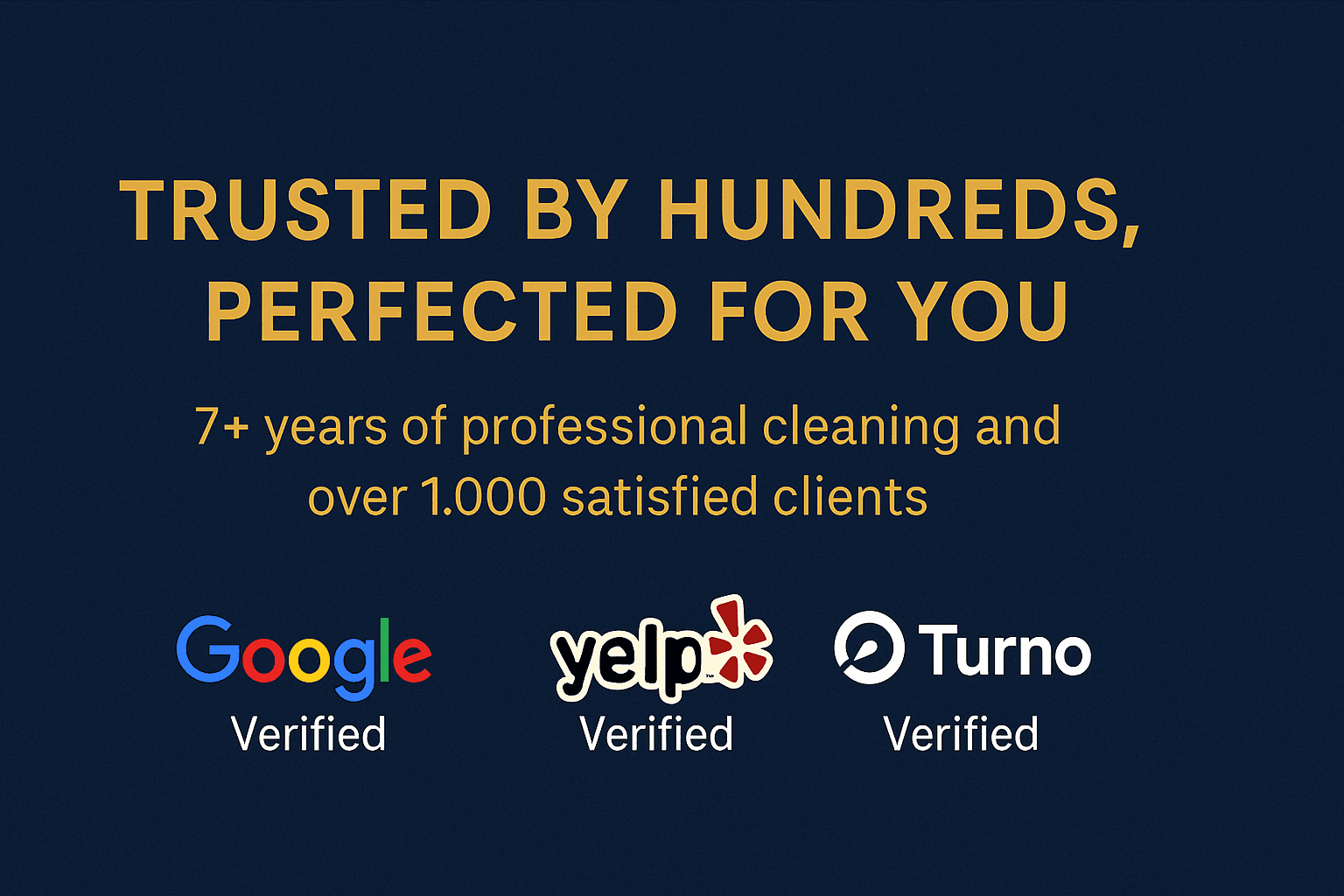 Text promoting professional cleaning with Google, Yelp, and Turno verified badges.