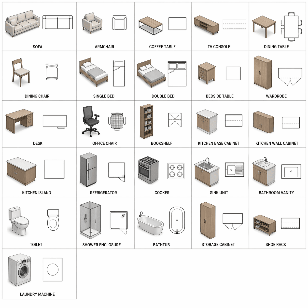 Common Home Furniture and Sanitary Fixtures