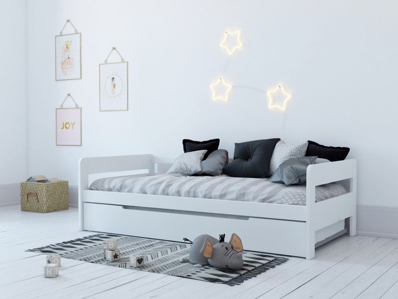 Lit avec rangement 90x190 cm LIAM coloris Blanc Lit avec rangement 90x190 cm LIAM coloris Blanc