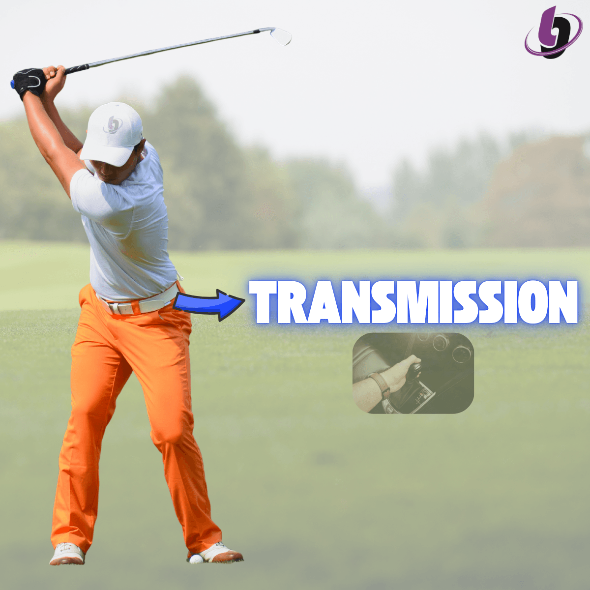 Golfer at top of backswing - hips are transmitting force Golfer at top of backswing - hips are transmitting force
