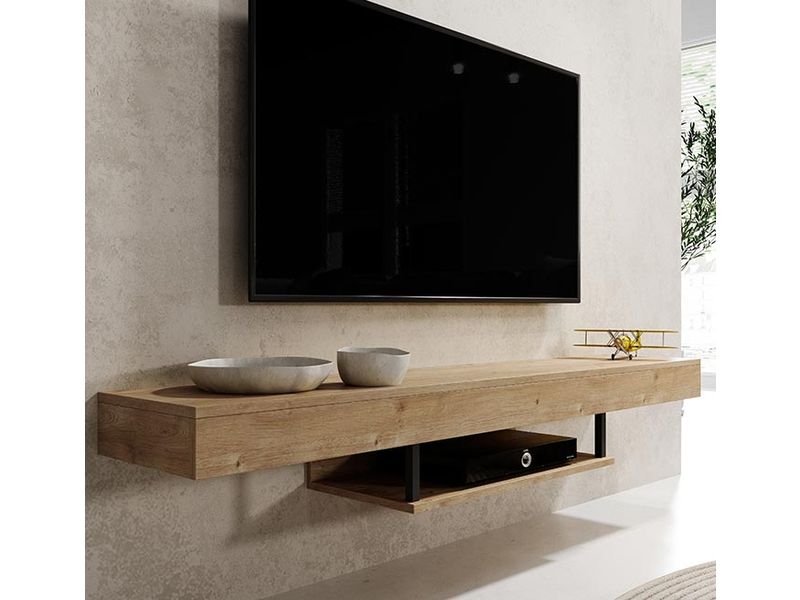 Un meuble TV suspendu moderne avec une étagère en bois, élégant et fonctionnel, parfait pour un salon contemporain. Un meuble TV suspendu moderne avec une étagère en bois, élégant et fonctionnel, parfait pour un salon contemporain.