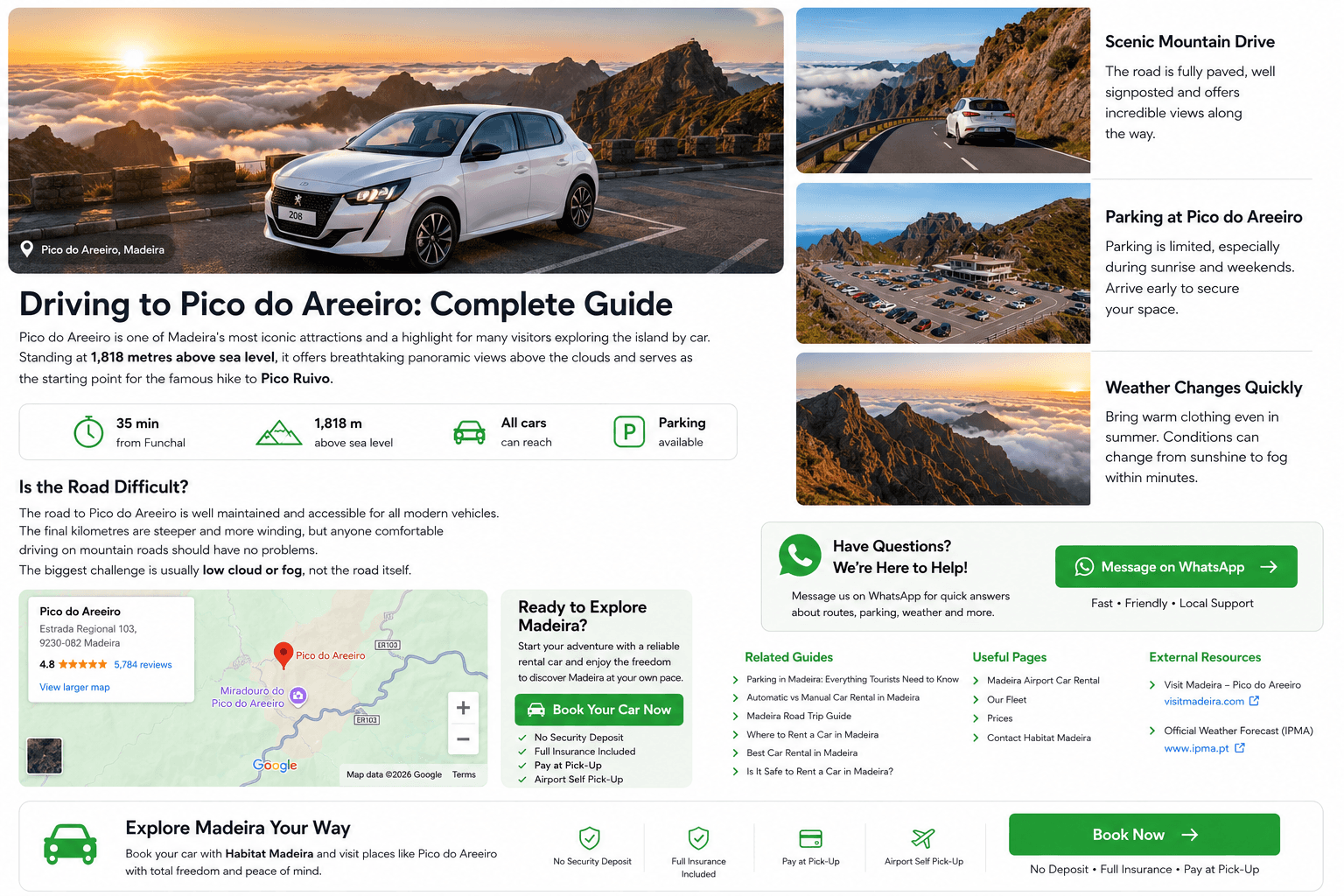 Car parked at Pico do Areeiro viewpoint during sunrise in Madeira.