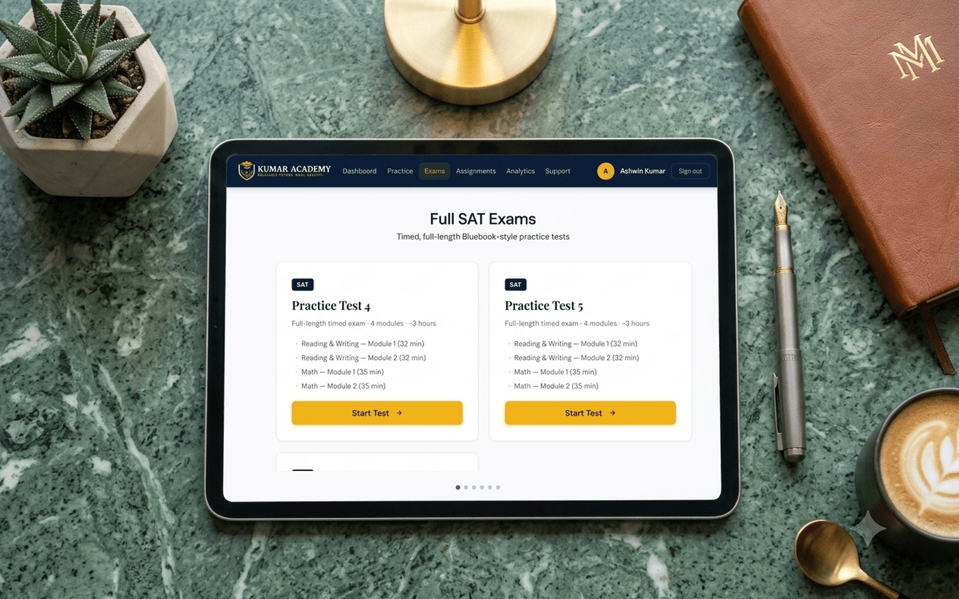 Kumar Academy portal practice question setup