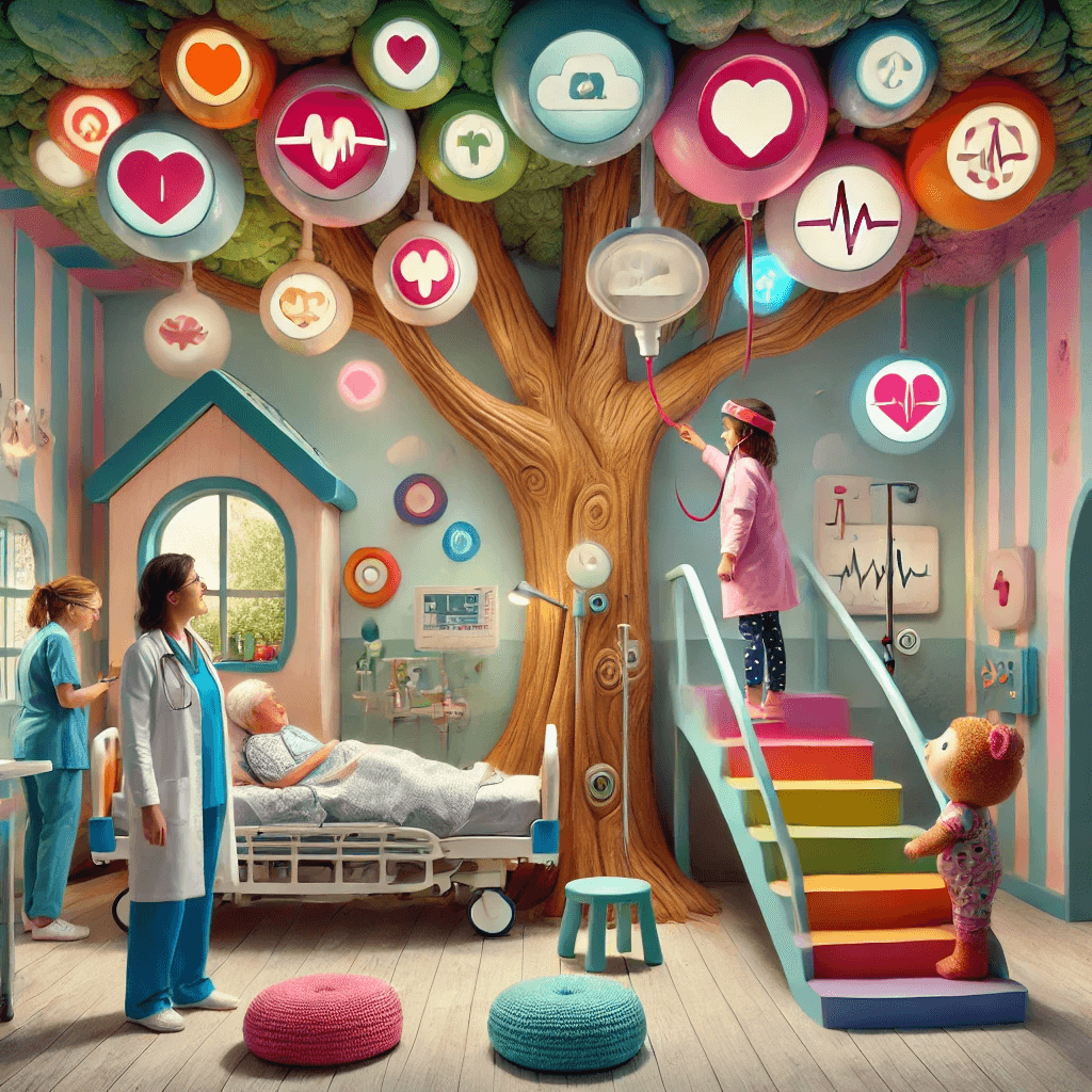 A whimsical, treehouse-style hospital room A whimsical, treehouse-style hospital room