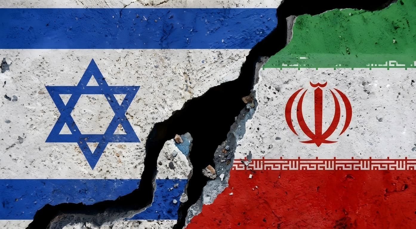 Concept Iran and Israel flag on cracked background