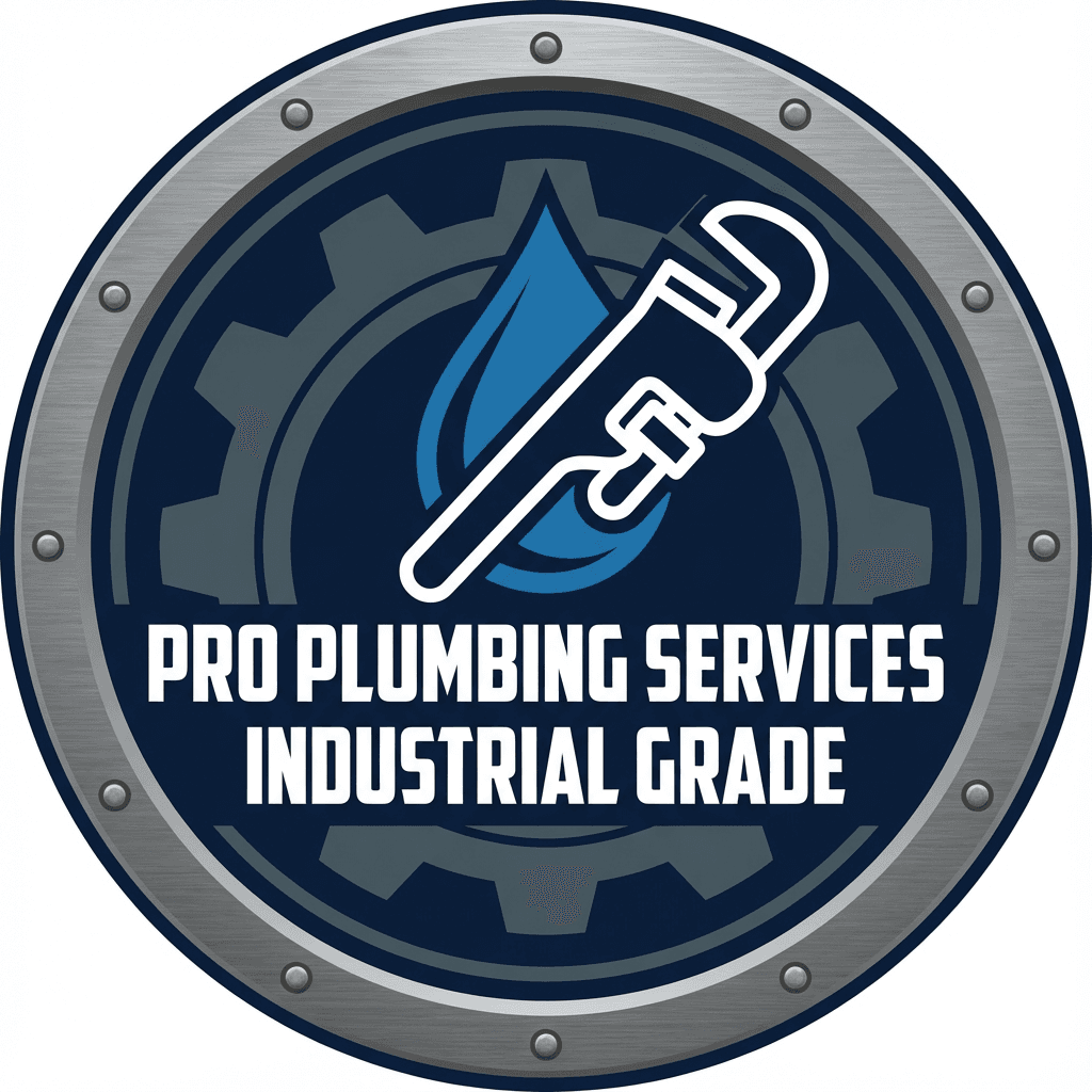 plumbing industry badge with wrench and water droplet