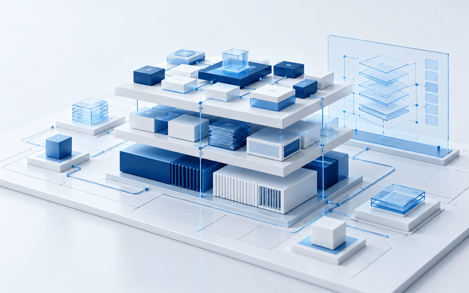 Conceptual model of connected application layers and a solution architecture blueprint.
