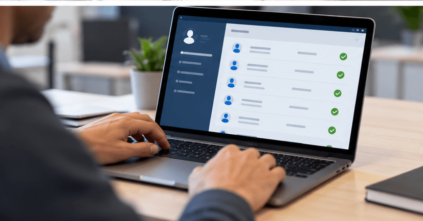 IT administrator reviewing employee accounts and access permissions. IT administrator reviewing employee accounts and access permissions.