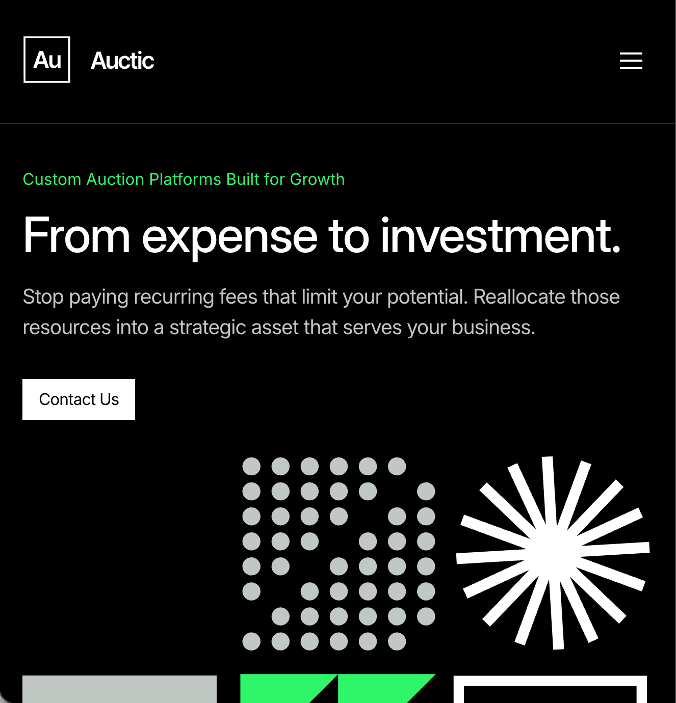 Auctic — custom auction platform homepage