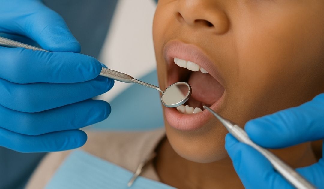 Dentista realizando revisión dental infantil en Clínica Dental RM, clínica dental en Montequinto