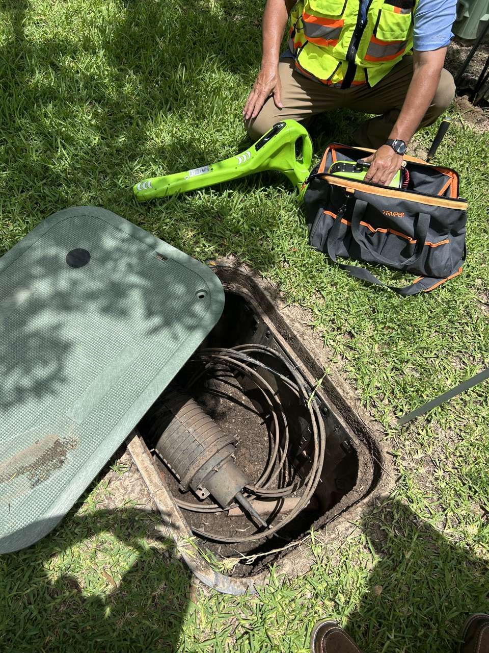 Open electrical pedestal on private property during a locate Open electrical pedestal on private property during a locate