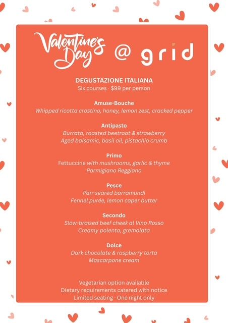 Valentines degustation dinner at The Grid Cafe Oran Park Valentines degustation dinner at The Grid Cafe Oran Park