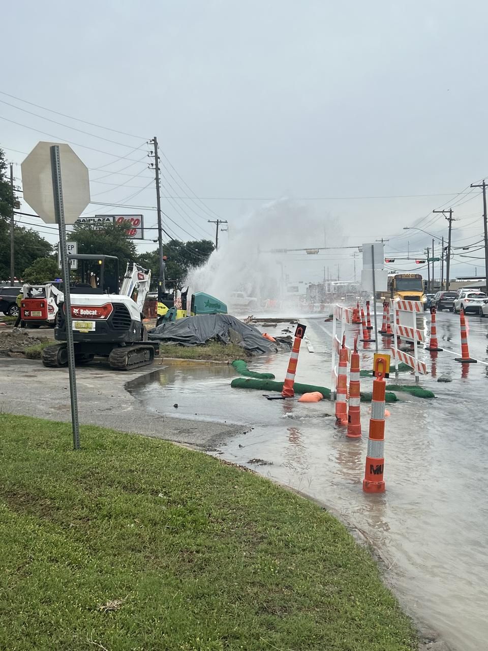 Water main break showing the cost of hitting an unmarked underground utility