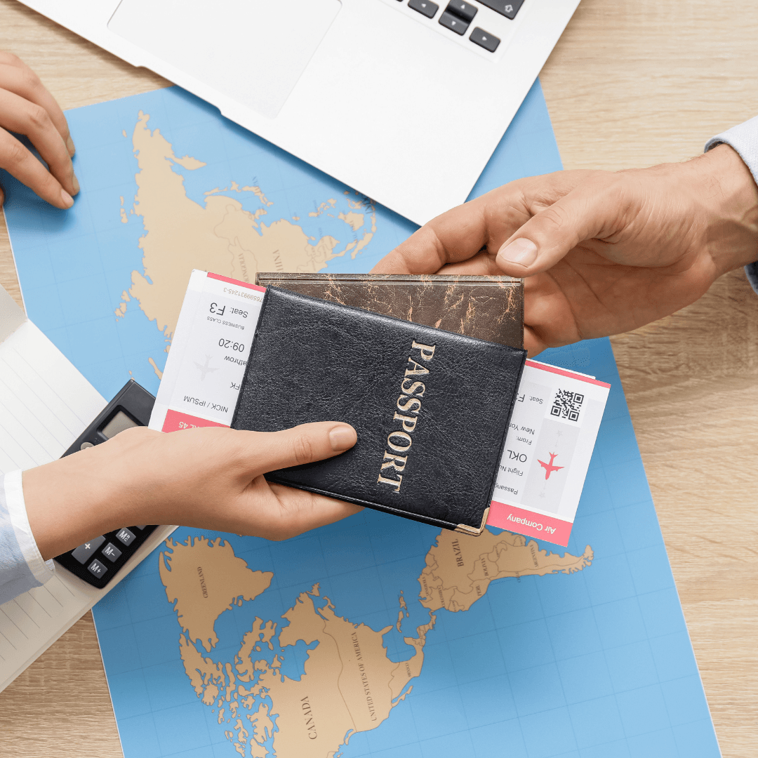 Travel Agent Handing Over Boarding Passes - Relaxing holiday experience booked properly with expert travel planning