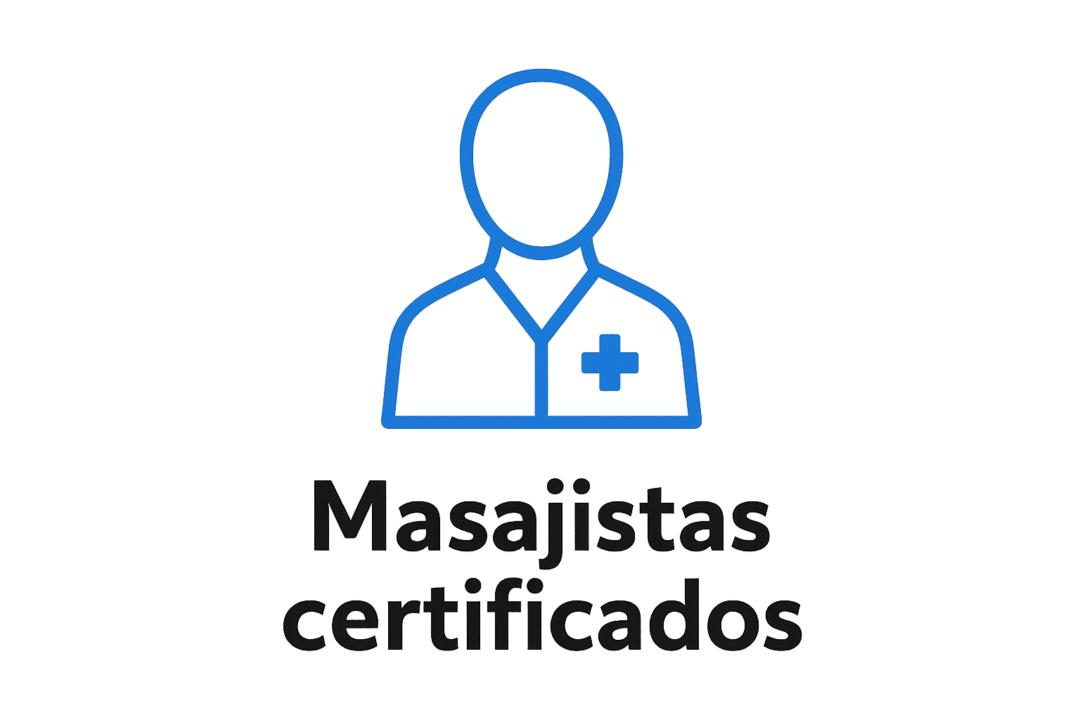 Icono de un profesional de la salud con bata blanca, acompañado del texto “Masajistas certificados”. Representa que el centro cuenta con terapeutas titulados en masajes terapéuticos en Alicante.