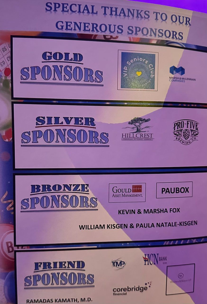 Rodeo Bingo sponsor board listing VIP Seniors Club as a Gold Sponsor Rodeo Bingo sponsor board listing VIP Seniors Club as a Gold Sponsor