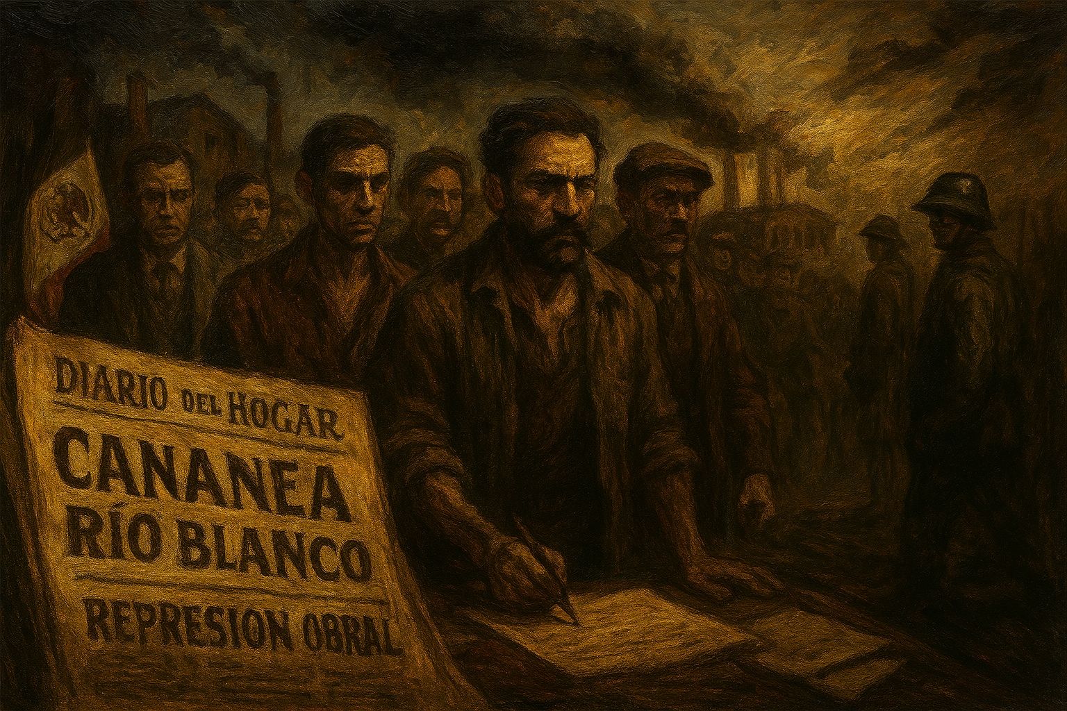 Huelgas obreras de cananea y rio blanco en mexico, trabajadores frente a fabricas imagen dramatica antecedentes legislacion