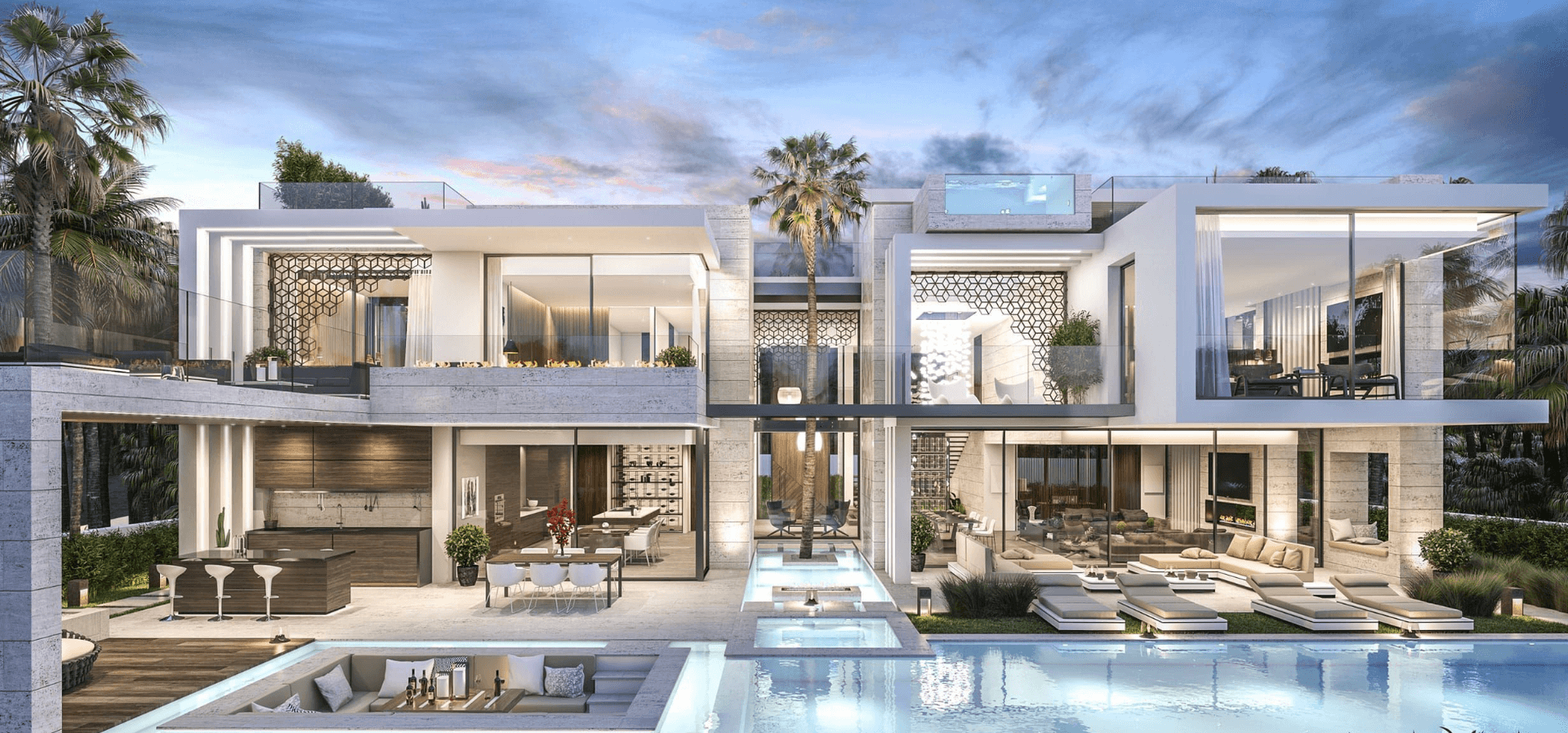 Dubai, UAE United Arabs Emirates. City of skyscrapers, Dubai marina in the sunny day with front line of   beach hotels and blue water of Persian gulf