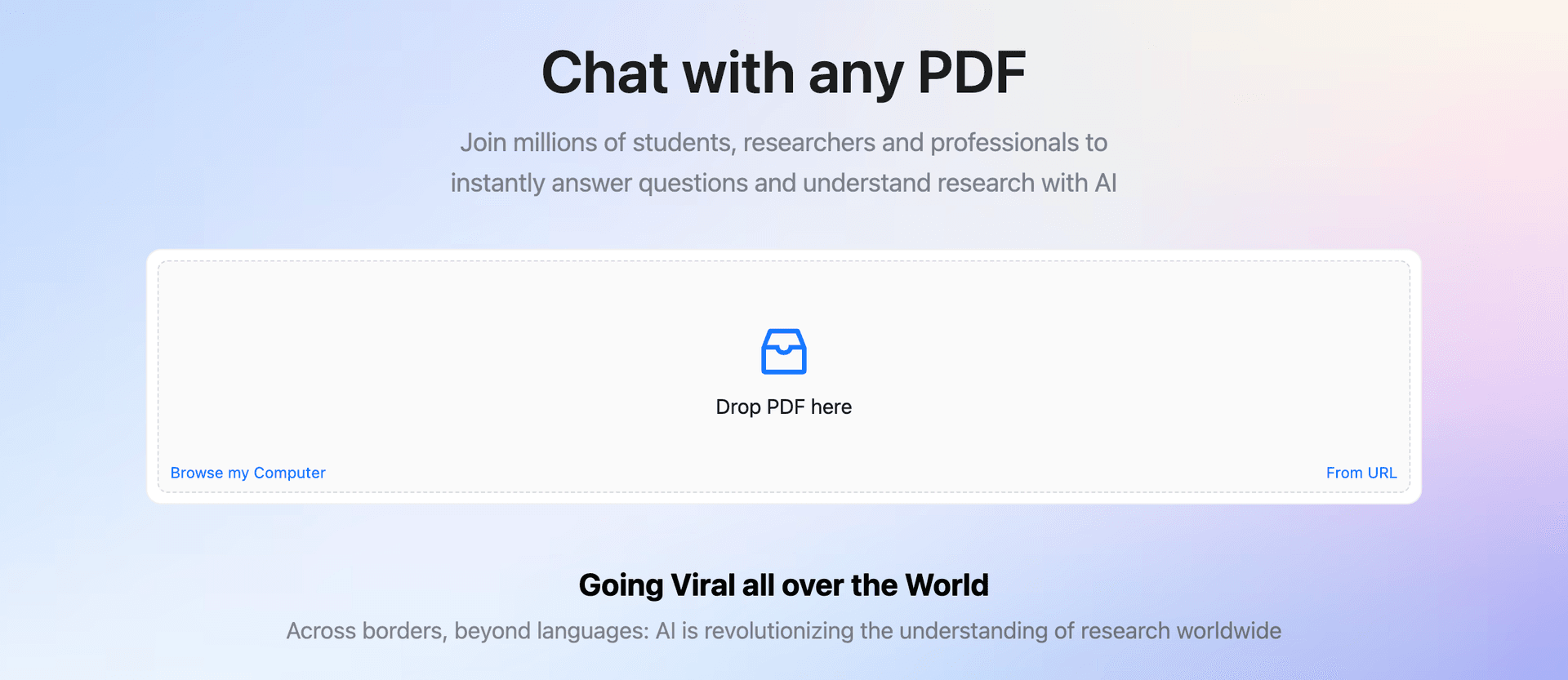 homepage screenshot of ChatPDF