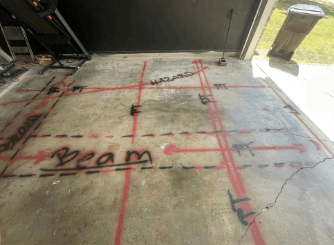 Concrete scanning with GPR on a slab in Katy, TX before drilling and coring