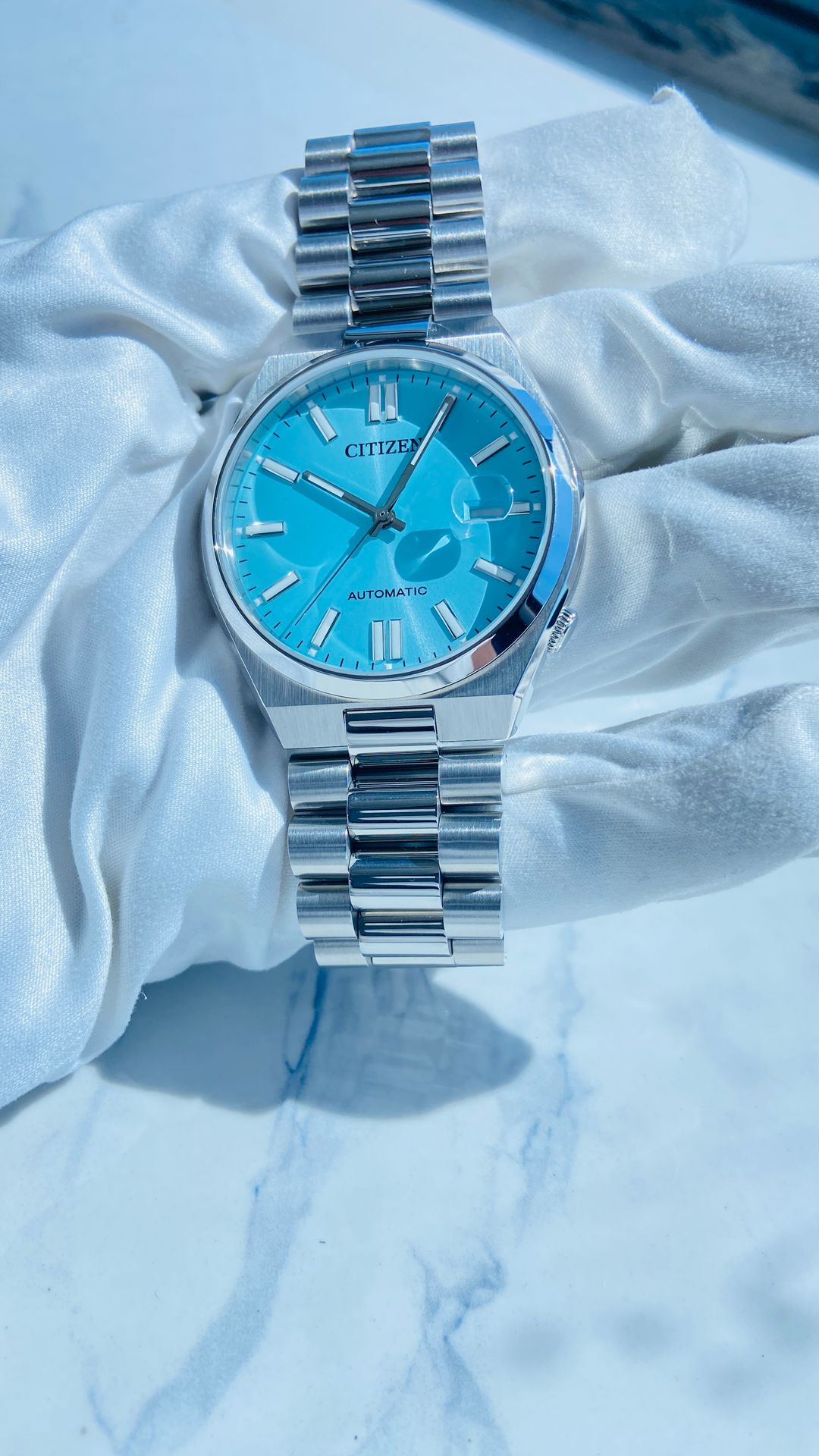 Beautiful blue dial Citizen watch mechanical movement silver stainless steel classic watch exclusively by deep shine jewellers 