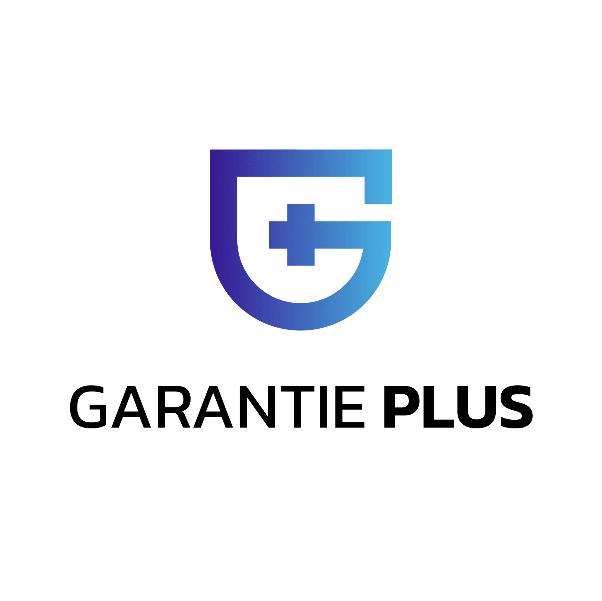 Garant Plus logo featuring a stylized shield with a cross inside and gradient blue colors.