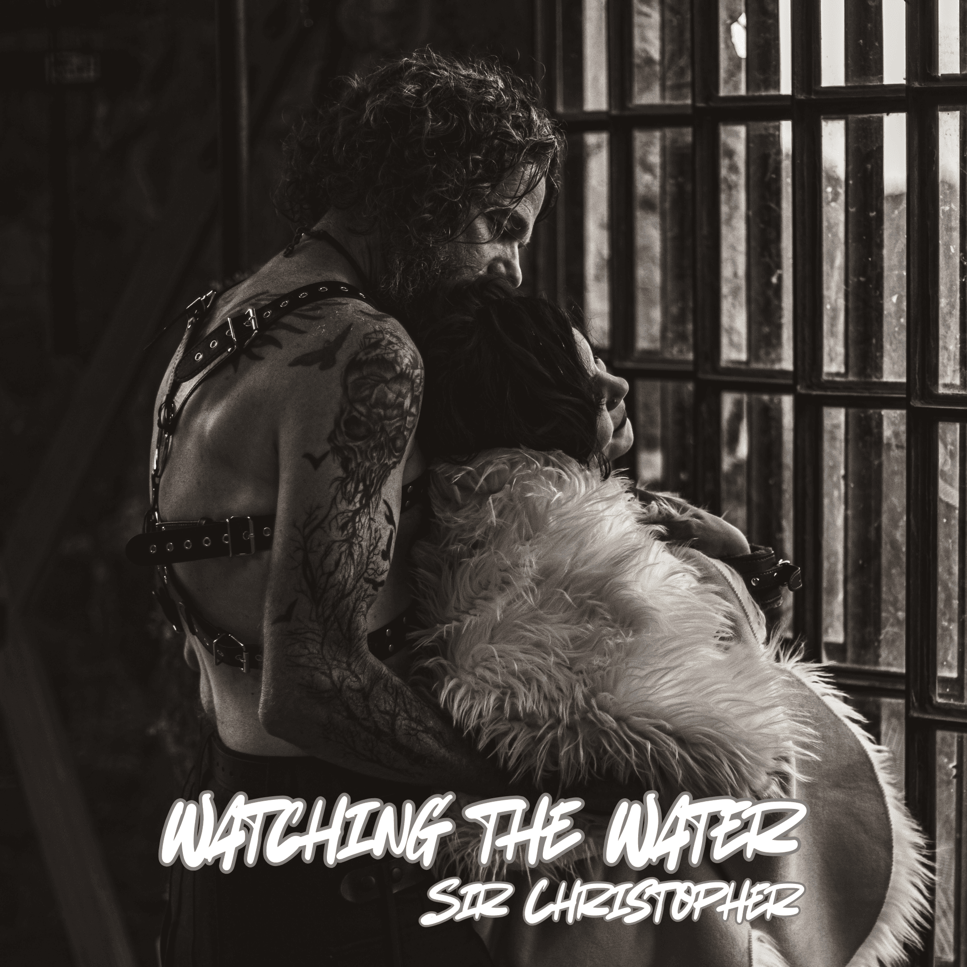 Black and white album art for the song “Watching the Water,” a folk-blues duet about love, vigilance, and emotional tension in relationships.