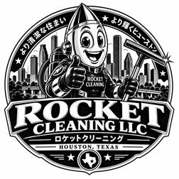 Rocket Cleaning LLC Houston mascot logo with Japanese lettering