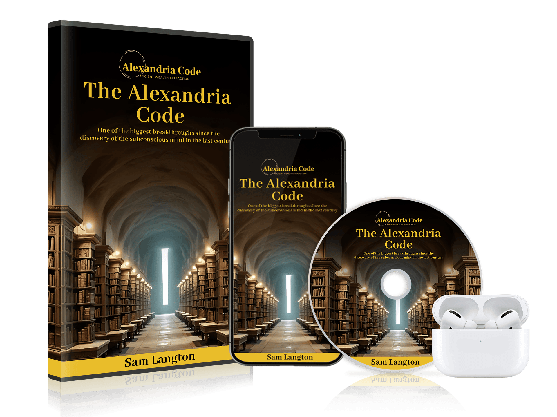 The Alexandria Code Audio package and logo. The Alexandria Code Audio package and logo.