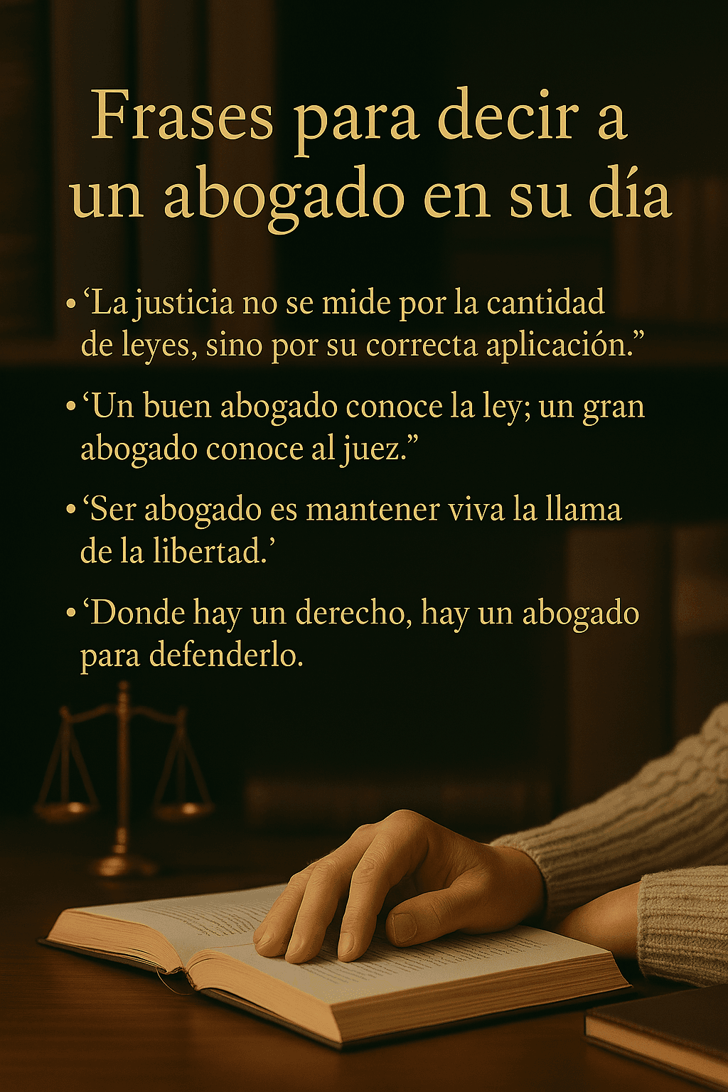 Imagen horizontal con escritorio jurídico iluminado por luz cálida; balanza dorada en segundo plano, libros abiertos y manos en gesto de reconocimiento; composición sobria y humana que celebra el Día del Abogado, destacando vocación, ética profesional y compromiso con la justicia. Imagen horizontal con escritorio jurídico iluminado por luz cálida; balanza dorada en segundo plano, libros abiertos y manos en gesto de reconocimiento; composición sobria y humana que celebra el Día del Abogado, destacando vocación, ética profesional y compromiso con la justicia.