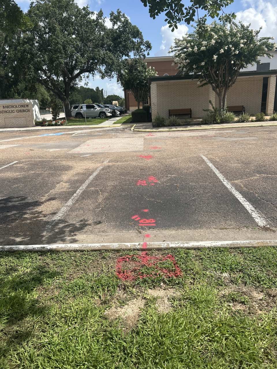 Utility marker flags and paint used to mark buried utilities Utility marker flags and paint used to mark buried utilities