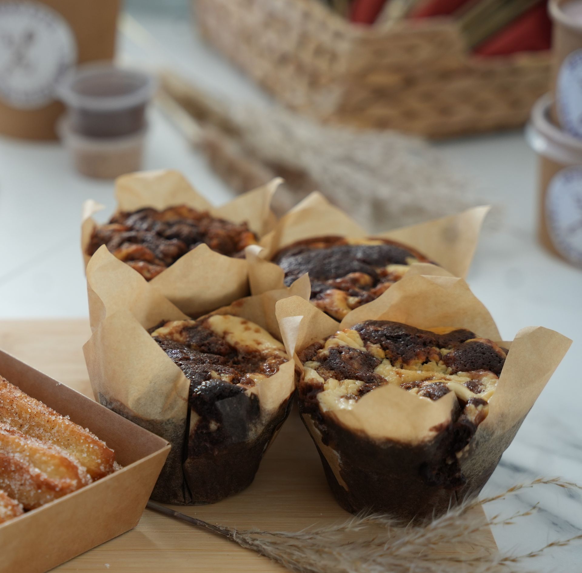 Set of chocolate cheese muffins