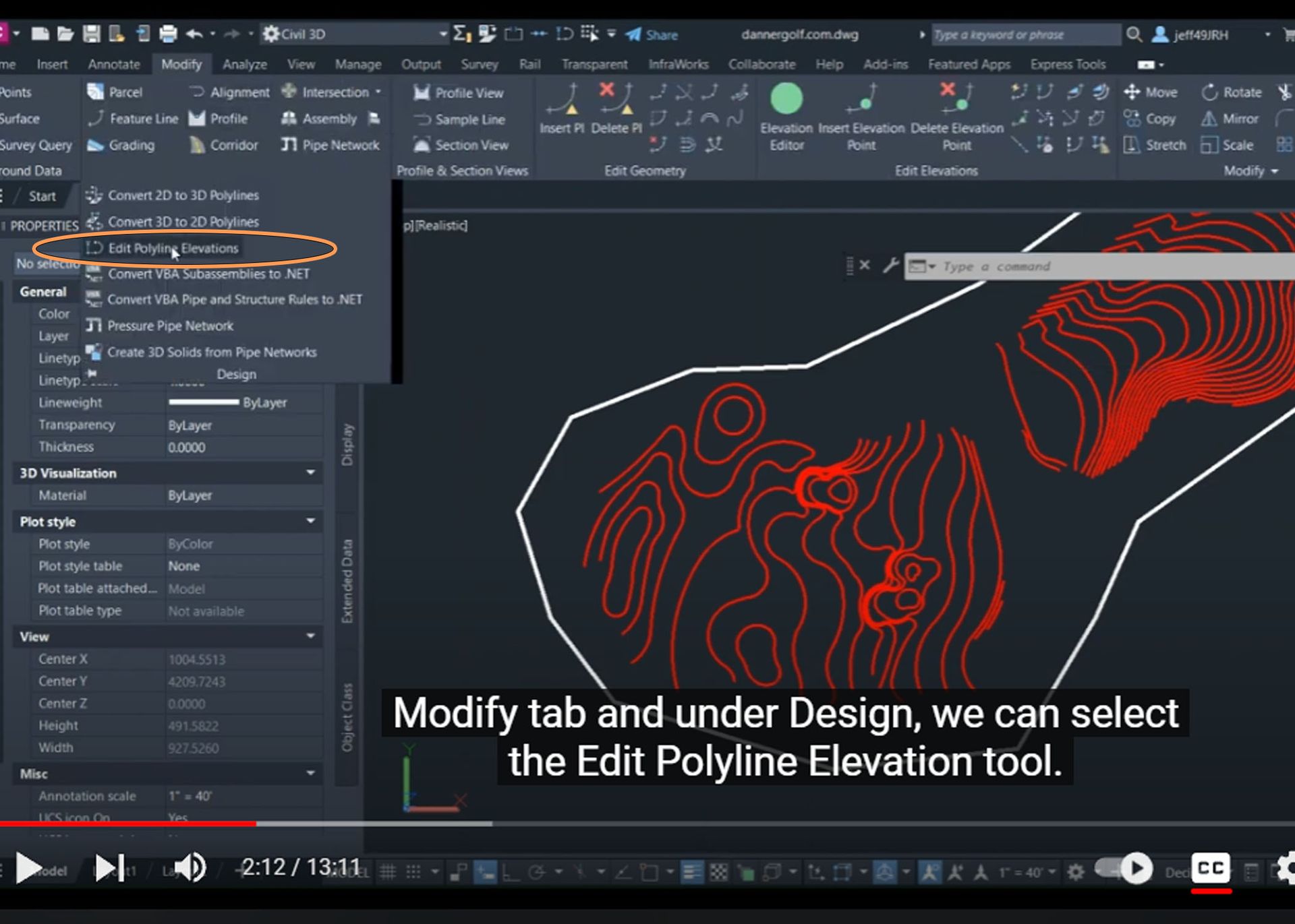 AutoCad Civil 3D screenshot showing where to find 