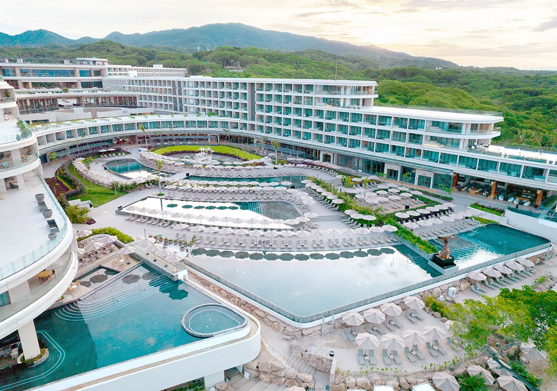 Aerial view of Secrets Bahia Mita resort and pools Aerial view of Secrets Bahia Mita resort and pools