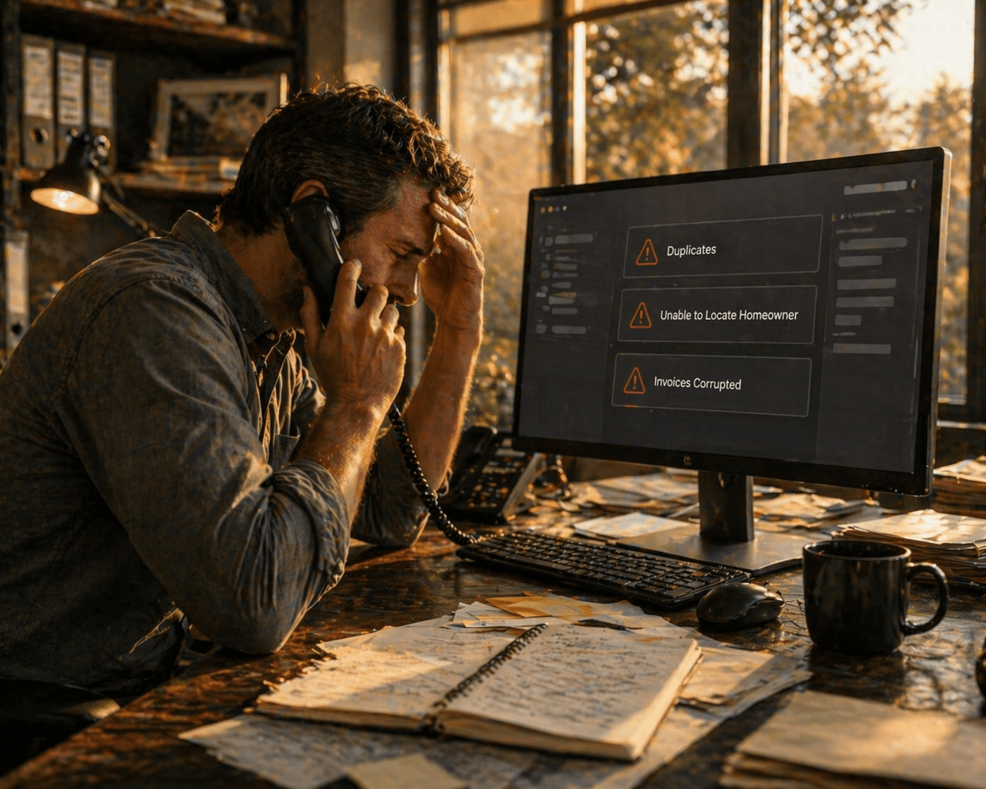 Contractor stressed on phone