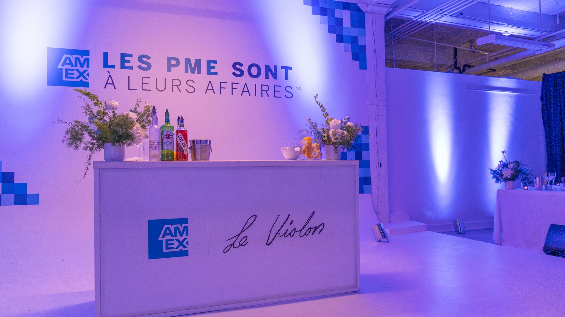 Purple color Lighting and camera setup on exhibition ceiling fashion show