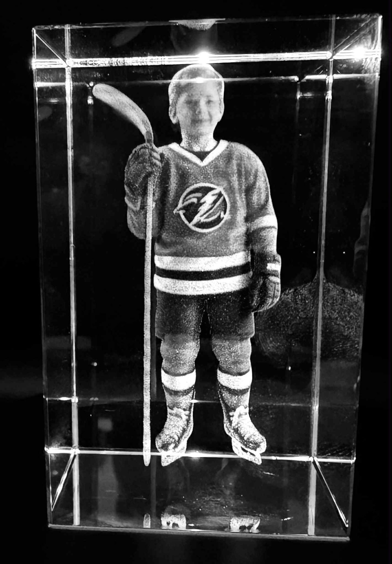 Engraved Image of Boy in Glass Block Engraved Image of Boy in Glass Block