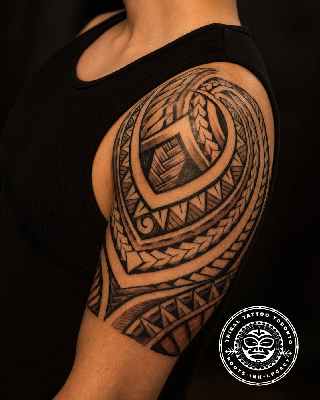 Custom tribal sleeve tattoo in progress at Tribal Tattoo Toronto freehand tattoo studio