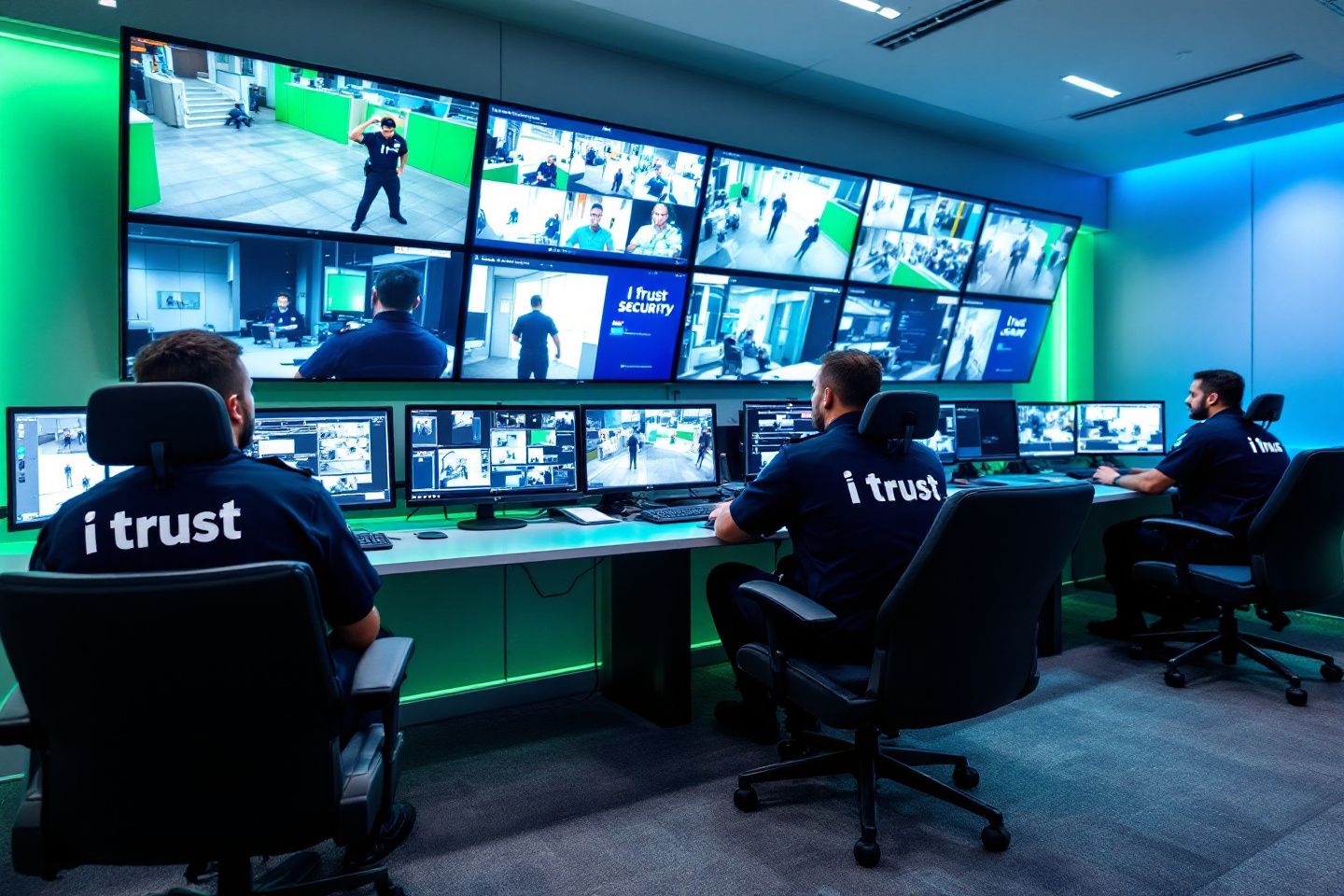 Security System Operator Looking At CCTV Footage At Desk
