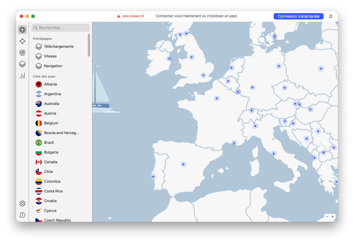 Interface de connexion de NordVPN Interface de connexion de NordVPN