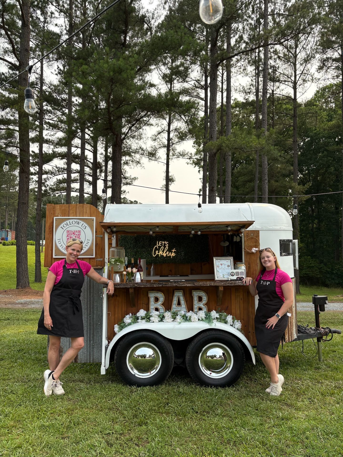 The Hitching Post horse trailer bar as event centerpiece, Triangle NC wedding