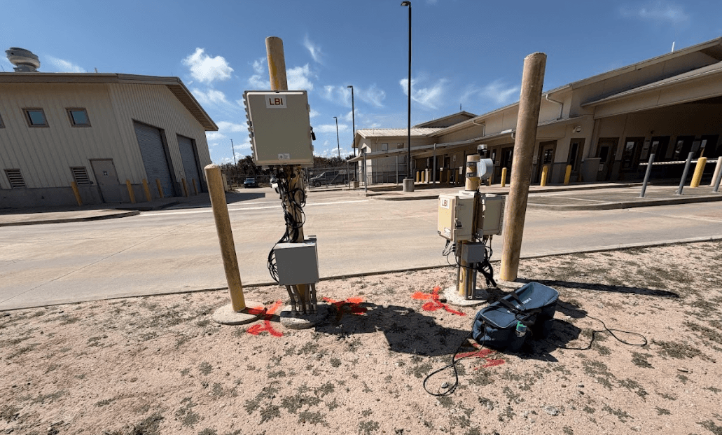 Private utility locating equipment staged at the Los Ebanos Ferry facility in Los Ebanos, TX