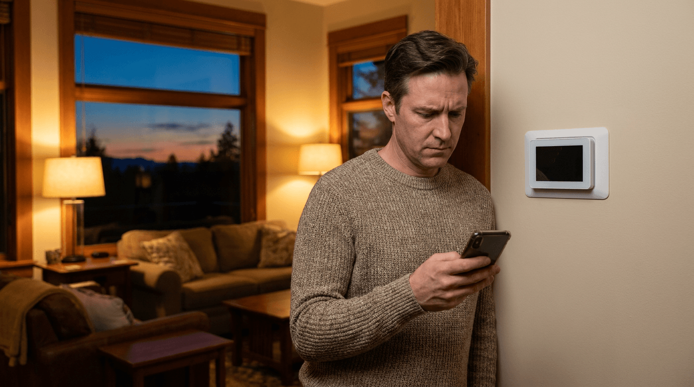 Homeowner looking uncertain after a service call ends without an appointment or clear next step. Homeowner looking uncertain after a service call ends without an appointment or clear next step.